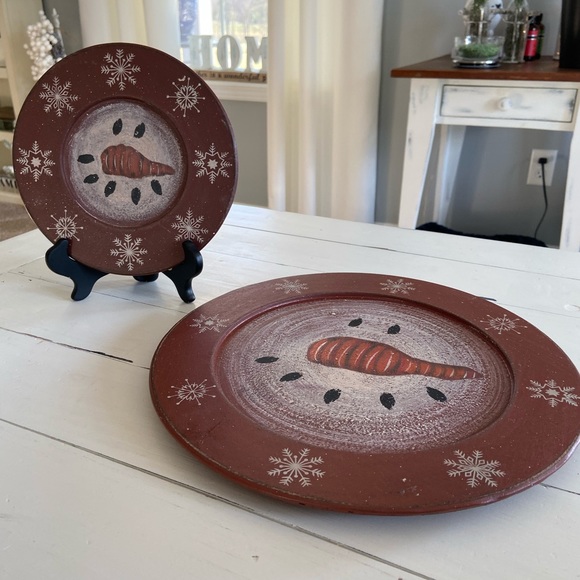 Set of snowman painted primitive plates - Picture 2 of 6